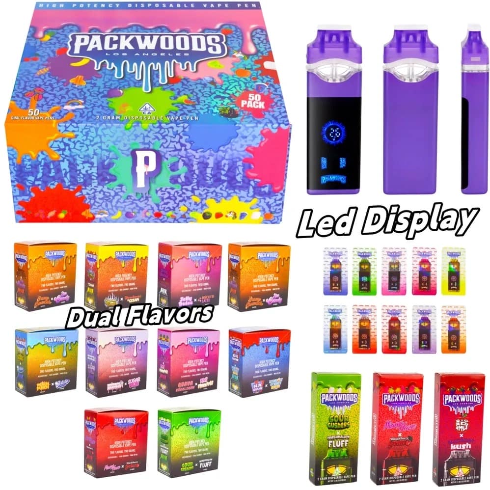 Packwoods Disposable Dual Flavors Vape Led Screen 2 gram Vapor USA STOCK 10 Flavors